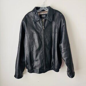 Wilsons Leather Pelle Studio Mens Large Tall Black Leather Jacket Full Zip 2074,
